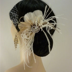 Bridal Feather Hair Clip, Bridal Fascinator, Feather Fascinator, Fascinator, Hair Clip, Wedding Veil, Bridal Veil image 5