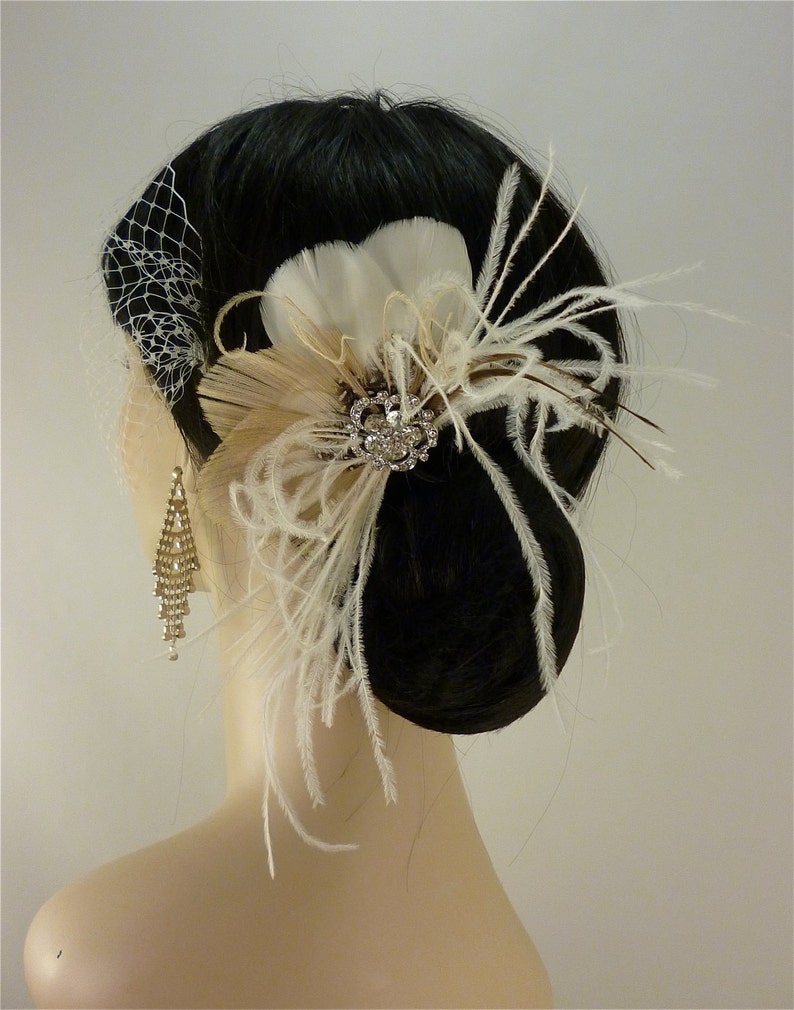 Bridal Feather Hair Clip, Bridal Fascinator, Feather Fascinator, Fascinator, Hair Clip, Wedding Veil, Bridal Veil image 5