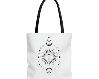 Sun and Moon Phases Tote Bag: Perfect for Markets, Yoga, School, Work, Shopping Gift Mom