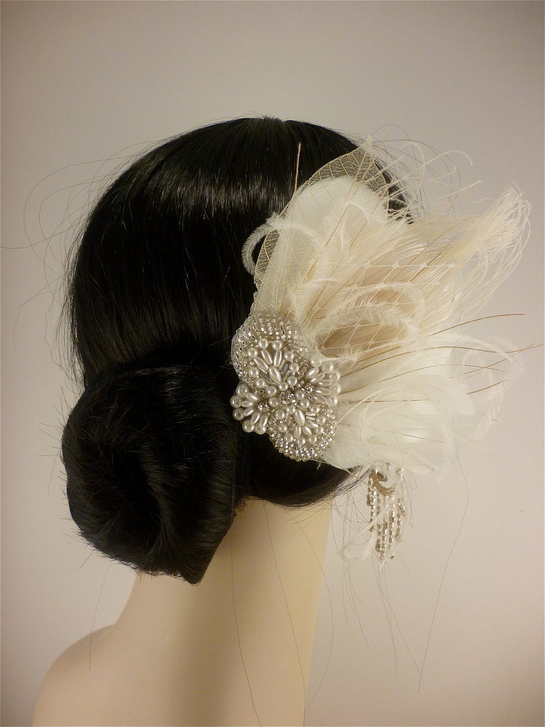Fascinator Rhinestone Pearl Silver Beaded Bridal Ivory Etsy