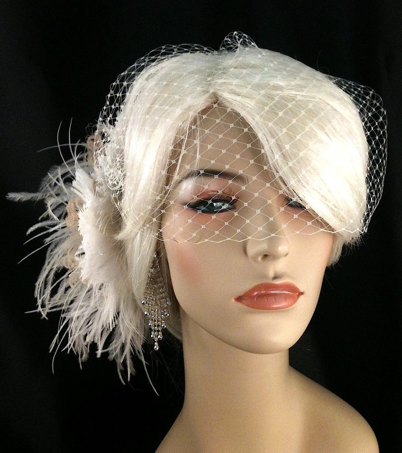Great Gatsby Gatsby Wedding Bridal Veil Set Bridal Hair Clip Bridal Hair Accessories Feather Fascinator Feather Wedding Head Piece