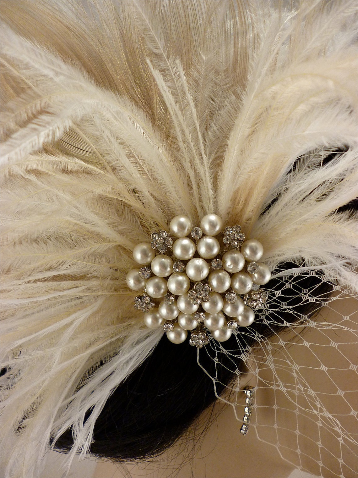 Rhinestone Pearl Bridal Feather Fascinator Ivory Feather Etsy