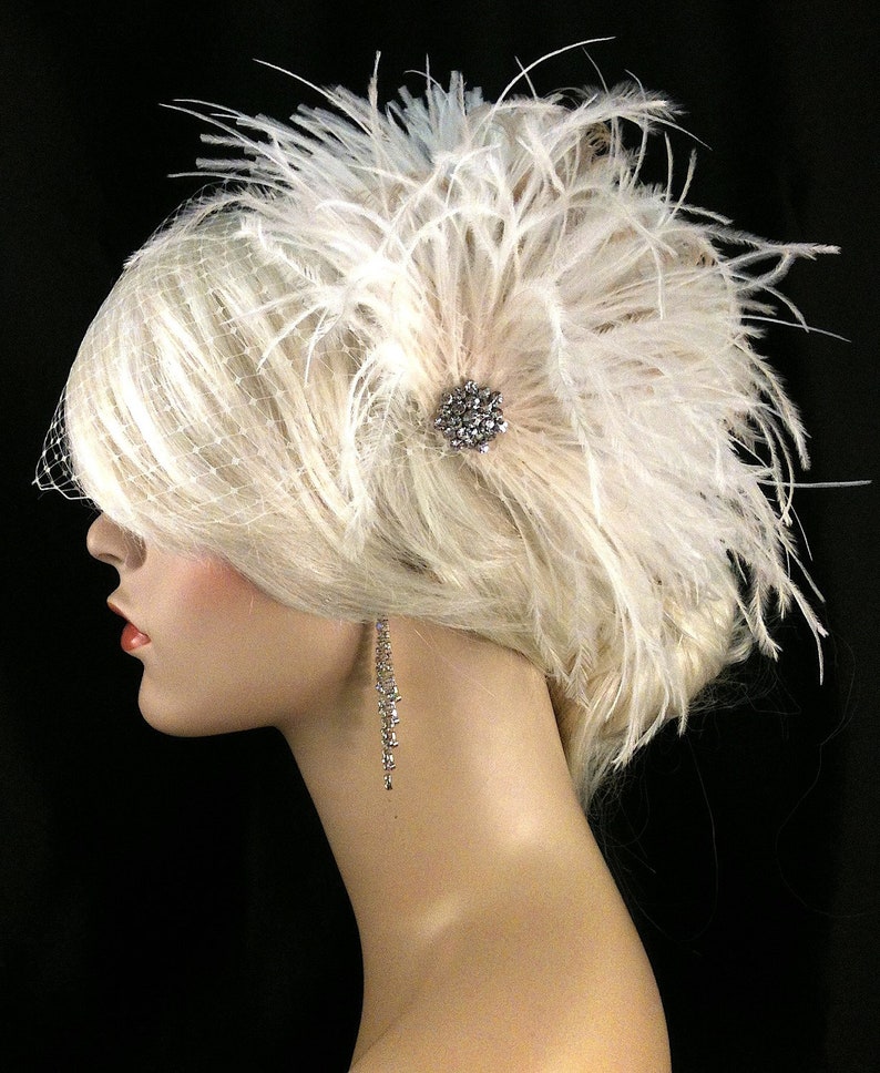 Great Gatsby Gatsby Wedding Bridal Veil Set Bridal Hair Clip Bridal Hair Accessories Feather Fascinator Feather Wedding Head Piece