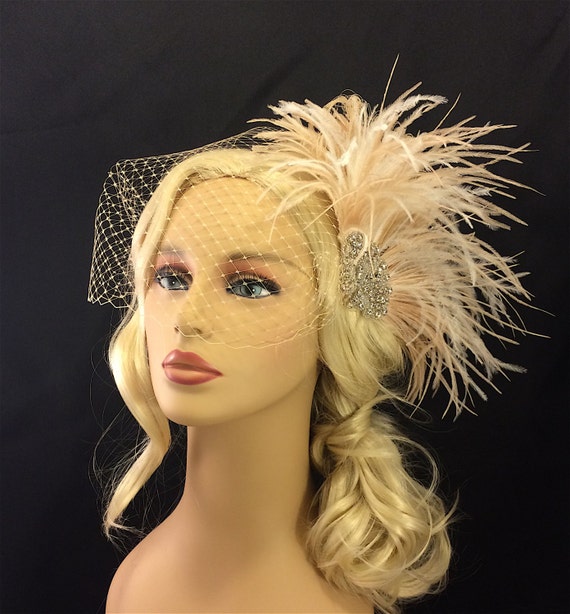 Fascinator Rhinestone Bridal Feather Fascinator Champagne Etsy