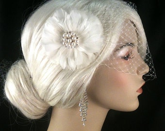 Feather Flower Fascinator Ivory Peals