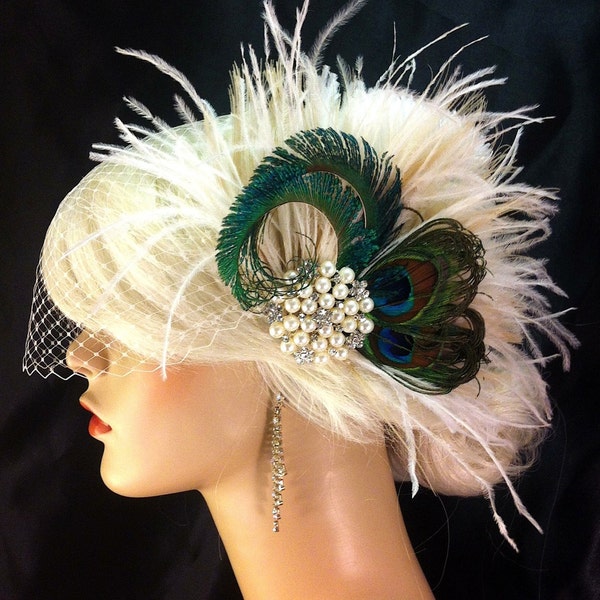 Peacock Hair Clip, Bridal Head Piece, Peacock Feather Fascinator, Wedding Hairpiece, Fascinator, Wedding Headpiece