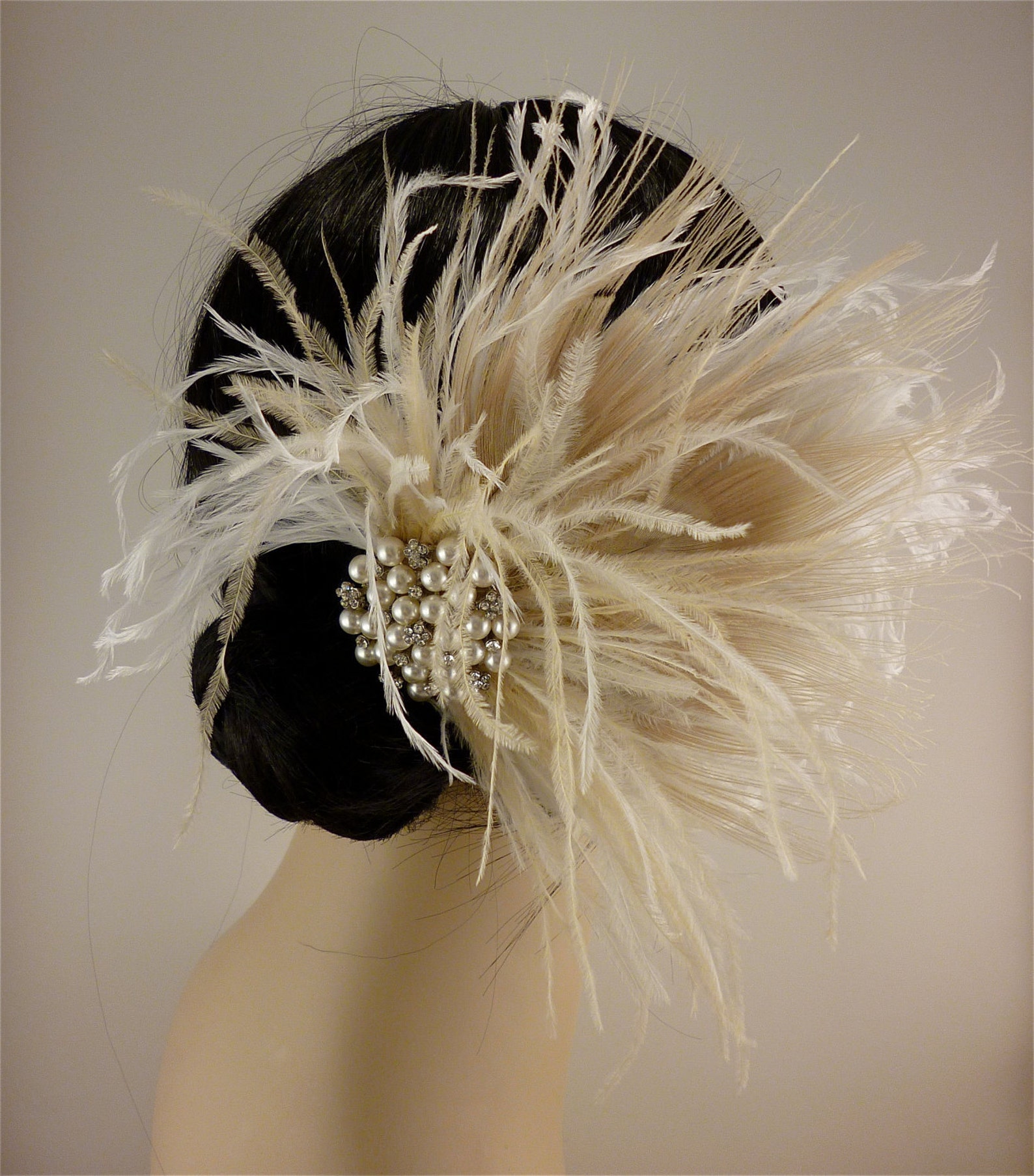 Rhinestone Pearl Bridal Feather Fascinator Ivory Feather Etsy