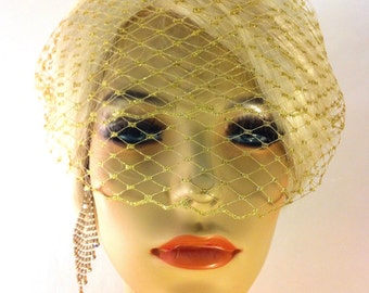 Metallic Gold or Silver, Ivory, White or Black 9" English Net Birdcage Bandeau Veil, Bridal Veil, Wedding Veil