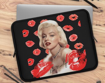 Marilyn Monroe Laptop Sleeve with Lipstick Kisses Pop Art Gifts Gift for Her