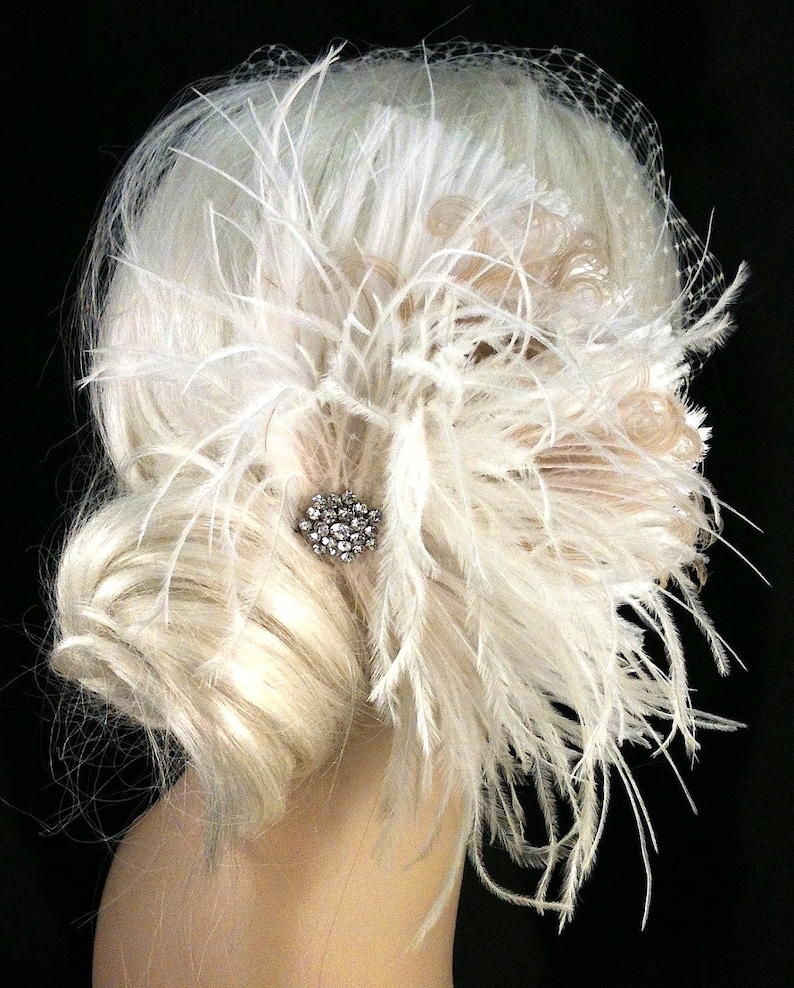 Great Gatsby Gatsby Wedding Bridal Veil Set Bridal Hair Clip Bridal Hair Accessories Feather Fascinator Feather Wedding Head Piece