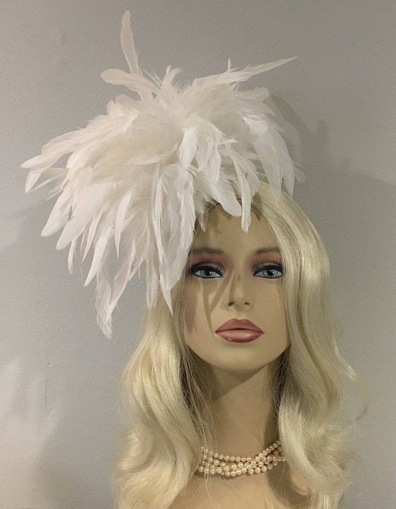 White Fascinator Diner En Blanc Headpiece Derby Hat White Wedding Veil Tea Party Hat All White Party Bridal Fascinator Headband