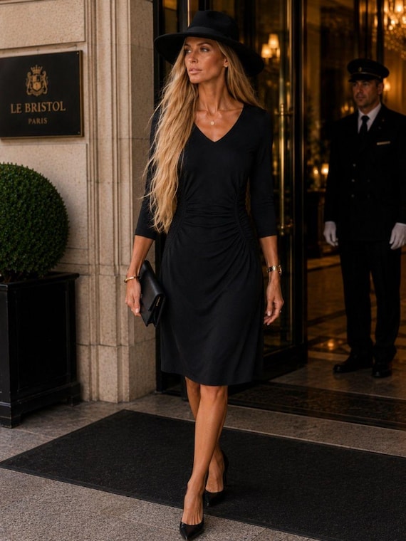 ruched dress knee length Vintage David Meister Black Size 8 Carolyn Bessette Kennedy Style U 2024-SOHO-ALLOCATION-AUG