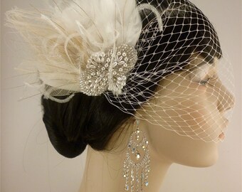 Pinza de pelo de pavo real, tocado de novia, tocado de boda, tocado de plumas, accesorios para el pelo de novia, boda Gatsby, tocado del Gran Gatsby