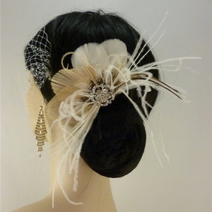 Bridal Feather Hair Clip, Bridal Fascinator, Feather Fascinator, Fascinator, Hair Clip, Wedding Veil, Bridal Veil image 3