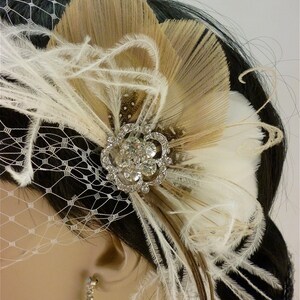 Bridal Feather Hair Clip, Bridal Fascinator, Feather Fascinator, Fascinator, Hair Clip, Wedding Veil, Bridal Veil image 2