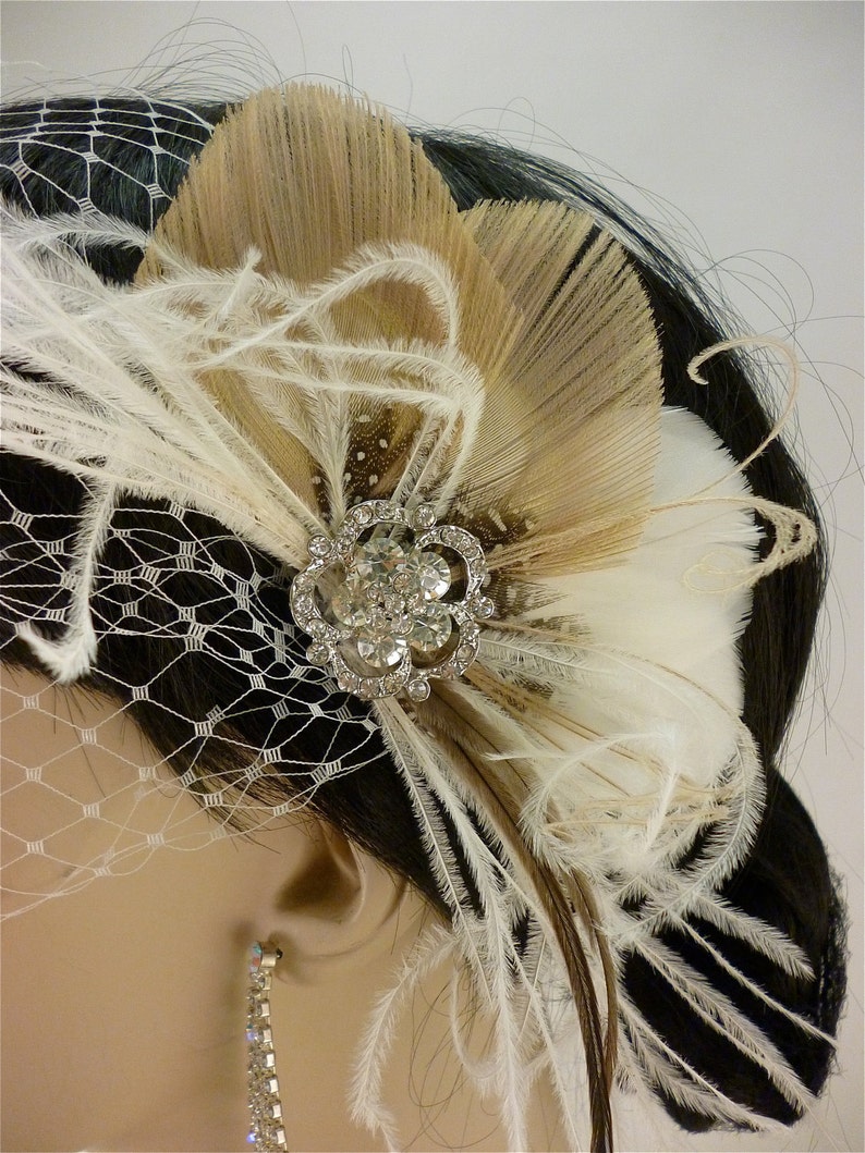 Bridal Feather Hair Clip, Bridal Fascinator, Feather Fascinator, Fascinator, Hair Clip, Wedding Veil, Bridal Veil image 2