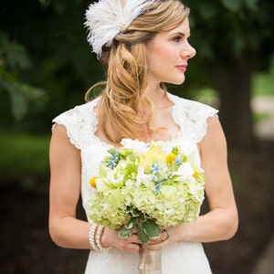 Feather Hair Accessory Ivory Bridal Birdcage Veil Feather Fascinator Veil with Fascinator Pearl Fascinator 1920s Headpiece