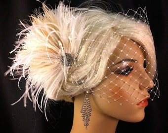 Wedding Hair Fascinator, Wedding Hair Accessories, Feather Hair Clip, Wedding Hair Clip, Bridal Fascinator, Wedding Hair, Ivory Fascinator