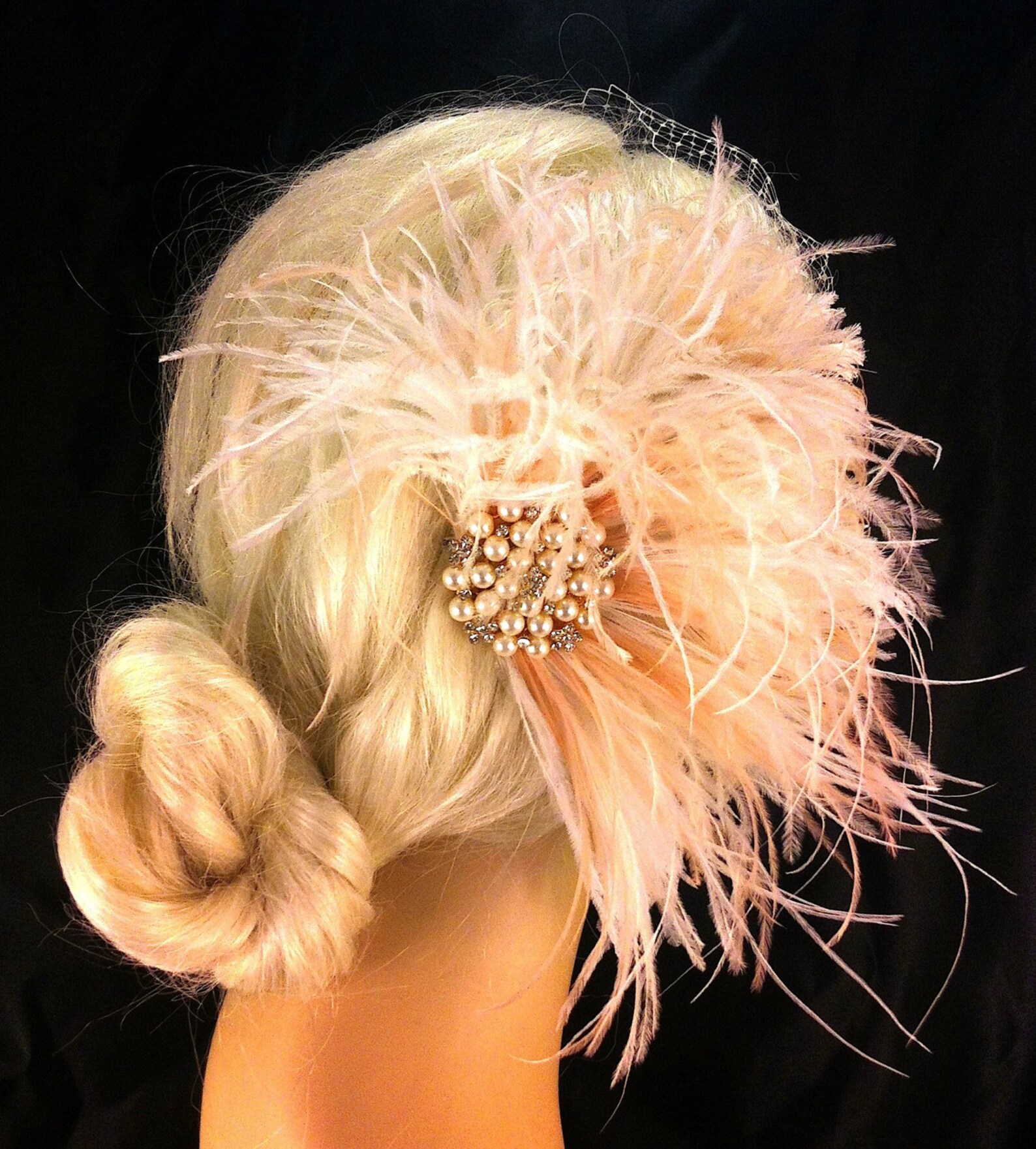 Rhinestone Pearl Bridal Feather Fascinator Ivory White and Etsy