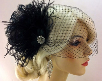 Bridal Feather Fascinator, Bridal Fascinator, Bridal Headpiece, Bridal Hair Accessories, Bridal Veil