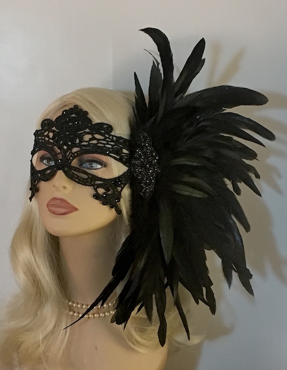Masquerade Mask - White - Rhinestone And Feathers - Tassels - ApolloBox