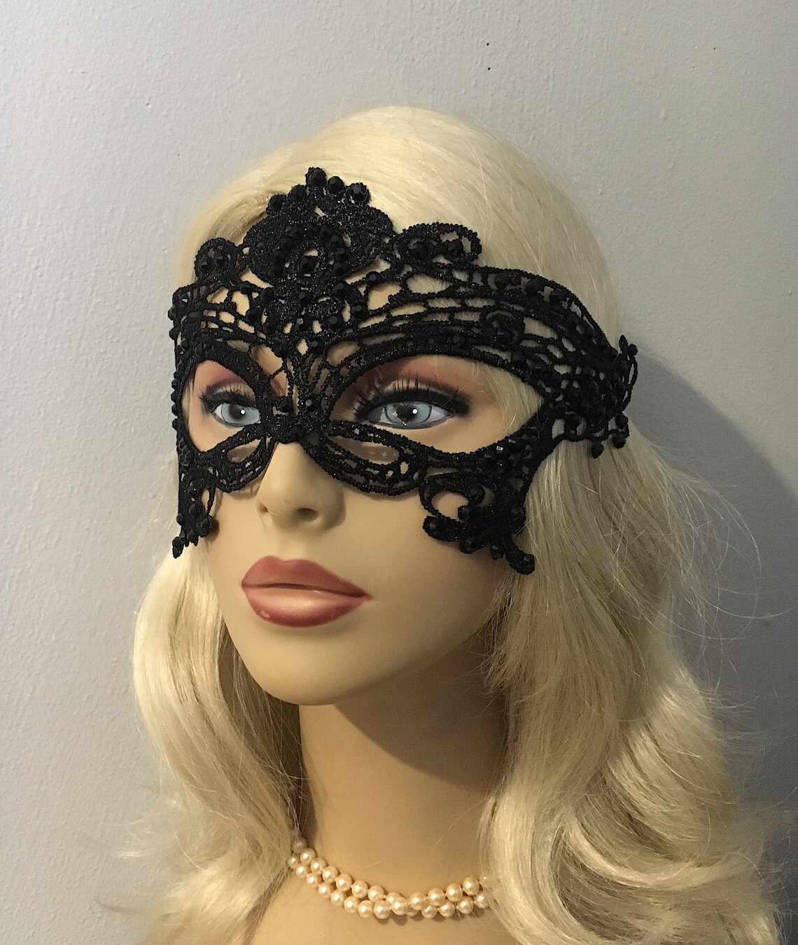 Black Crystal Lace Mask Masquerade Ball Mask Eyes Wide Shut Etsy