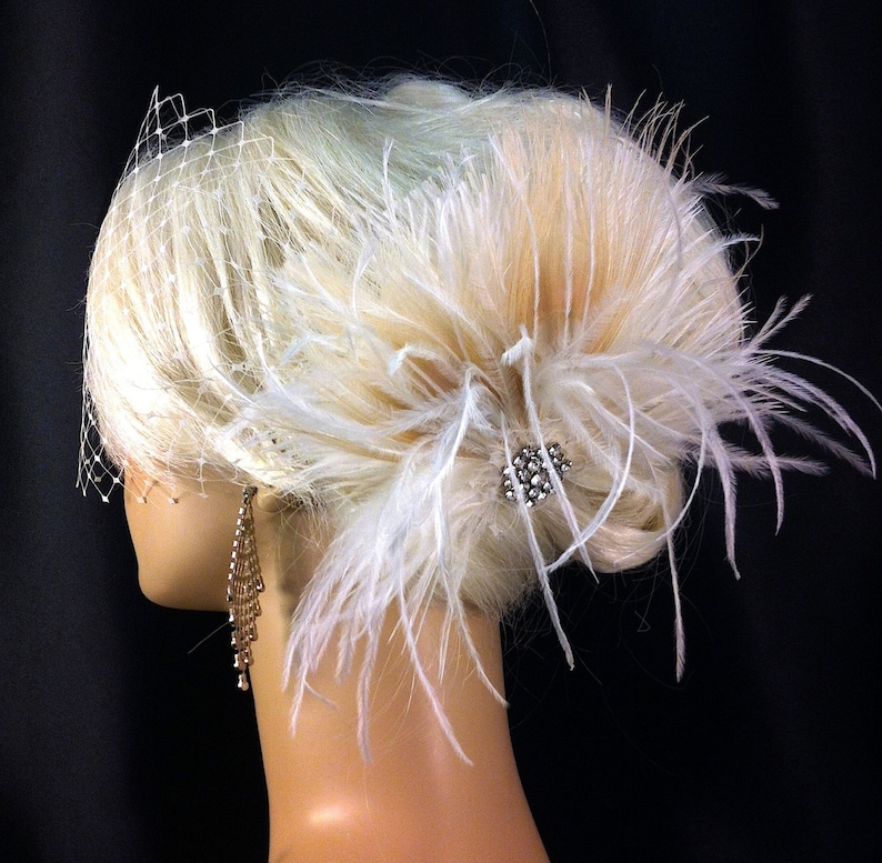 Wedding Hair Fascinator, Wedding Hair Accessories, Feather Hair Clip, Wedding Hair Clip, Bridal Fascinator, Wedding Hair, Ivory Fascinator image 5