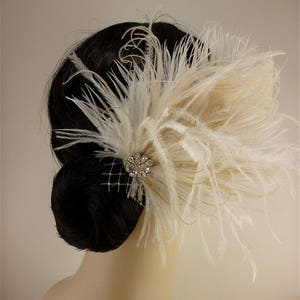 Fascinator, Wedding Headpiece, Bridal Fascinator, Ivory Fascinator, Bridal Headpiece, Bridal Hair Clip, Bridal Veil, Bandeau Veil image 3