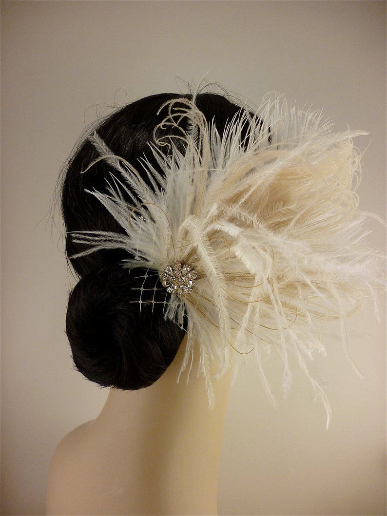 Fascinator, Wedding Headpiece, Bridal Fascinator, Ivory Fascinator, Bridal Headpiece, Bridal Hair Clip, Bridal Veil, Bandeau Veil image 3