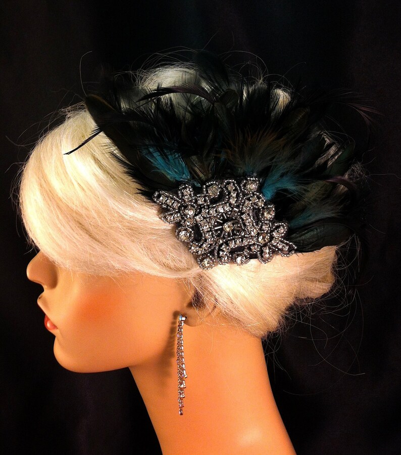 Bridal Fascinator Black Feather Fascinator 1920s flapper Etsy