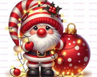 Kerstkabouters wirwar lichten clipart, 10 high-res aquarel jpg's junk Journal plakboek, kerstkaarten voor de feestdagen (digitale download)
