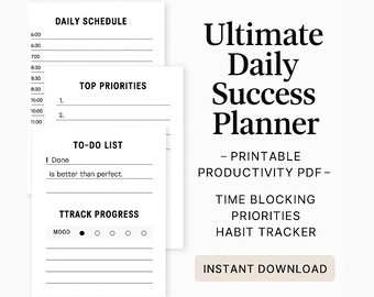 Ultimate Daily Success Planner – Printable Productivity PDF – Time Blocking, Priorities & Habit Tracker – Instant Download