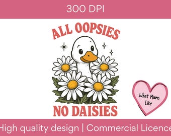 Funny Goose & Daisies Clipart – Retro Farm Animal PNG (Commercial Use)