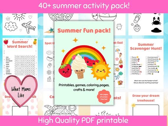 Kawaii Summer Activity Pack: 40-Page Printable Games & Crafts (PDF Download)