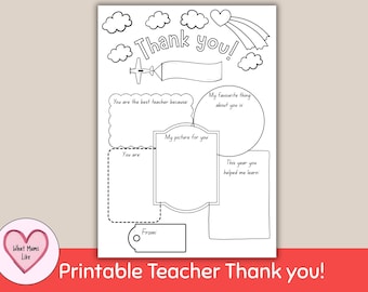 Teacher Appreciation Printable: Thank You Coloring Page Gift (PDF Download A4 Size)