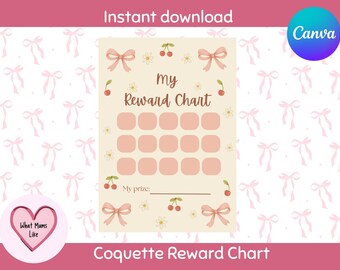 Coquette Reward Chart for Kids: Pink Bow Printable (PDF Download A4 Size)