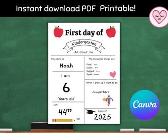 Kindergarten First Day Printable: All About Me Keepsake (PDF Download A4 Size)