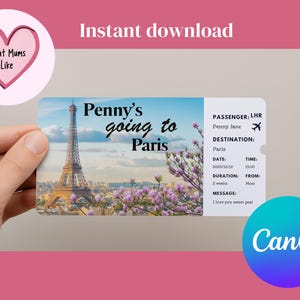 Plane Ticket Surprise Gift, Editable Boarding Pass Template, Printable Vacation Reveal, Digital Download