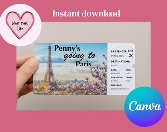 Plane Ticket Surprise Gift, Editable Boarding Pass Template, Printable Vacation Reveal, Digital Download
