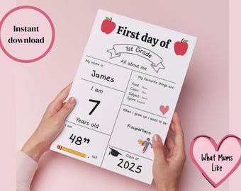 First Day of 1st Grade Printable: All About Me Keepsake (PDF Download A4 Size)