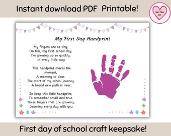First Day of School Handprint Art: Sweet Poem Keepsake (PDF Printable Download