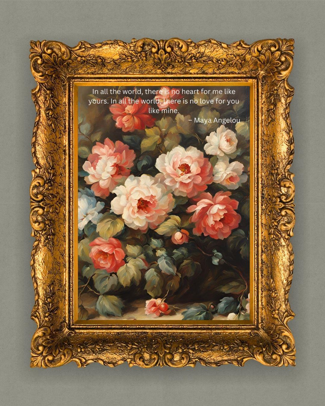 花柄マヤ・アンジェロウの名言プリント：ヴィンテージローズペイン