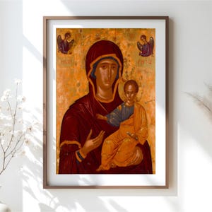Christliche Wandkunst, Jungfrau Maria Ikone, byzantinisch-kieferorthopädische Malerei, Vintage Christian Wohnkultur, Taufe christliche Geschenke, Bibelkunst