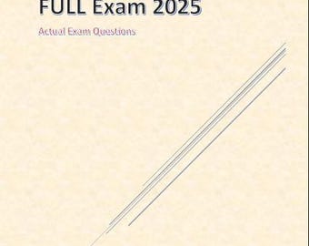 May include: A cream-colored background with the text "NCLEX-RN Next Gen FULL Exam 2025" in dark blue. Below, in a smaller font, it reads "Actual Exam Questions." Diagonal lines are present.