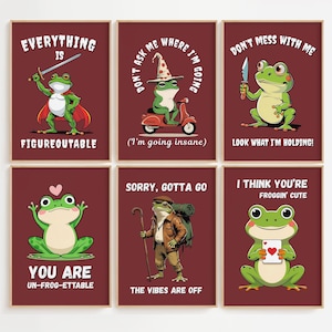Set of 6 Funny Frog Quote Art Prints, Frog Print Home, Motivation Poster, Quote Poster, Coffee Poster, Cafe Poster, Minimalist Art, Wall Art