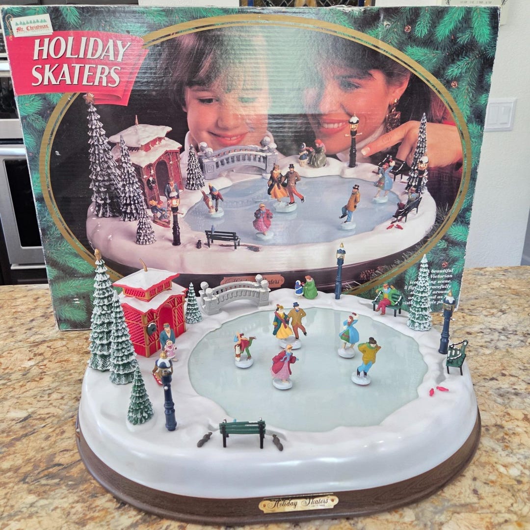 Mr. Christmas Holiday Skaters Animated Musical Victorian 1890 Ice