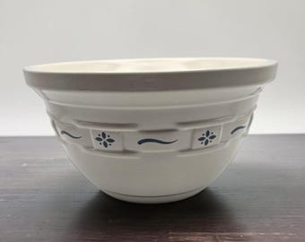 Bol grande para mezclar de 25 cm (10") de la colección Woven Traditions Classic Blue de Longaberger Pottery vintage.