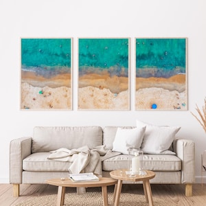 Coastal Triptych: Beach Aerial View Watercolor Art (Digital Download)