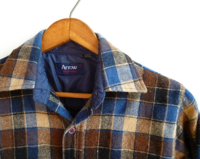 Vintage Arrow Sportswear Navy Blue Brown & Tan Plaid Wool - Etsy