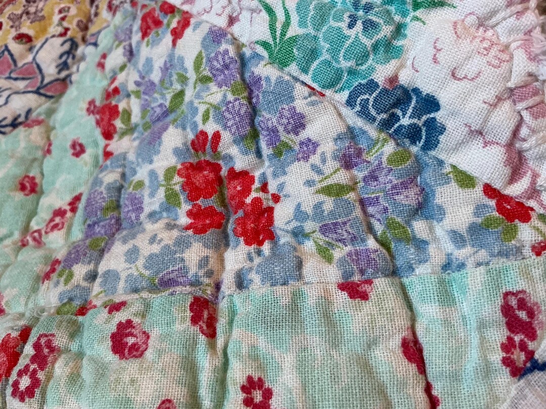 Vintage Hand Quilted Patchwork Quilt Block-colorful Antique Textile ...